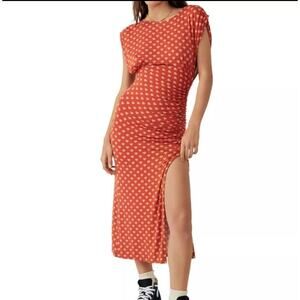 Free People Lakeside Heart Printed Ginger Midi Dress SZ XS